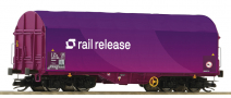[Nákladní vozy] → [Nízkostěnné] → [4-osé plošinové Shimms] → 6680024: plošinový vůz s odsuvnou plachtou „Railrelease“